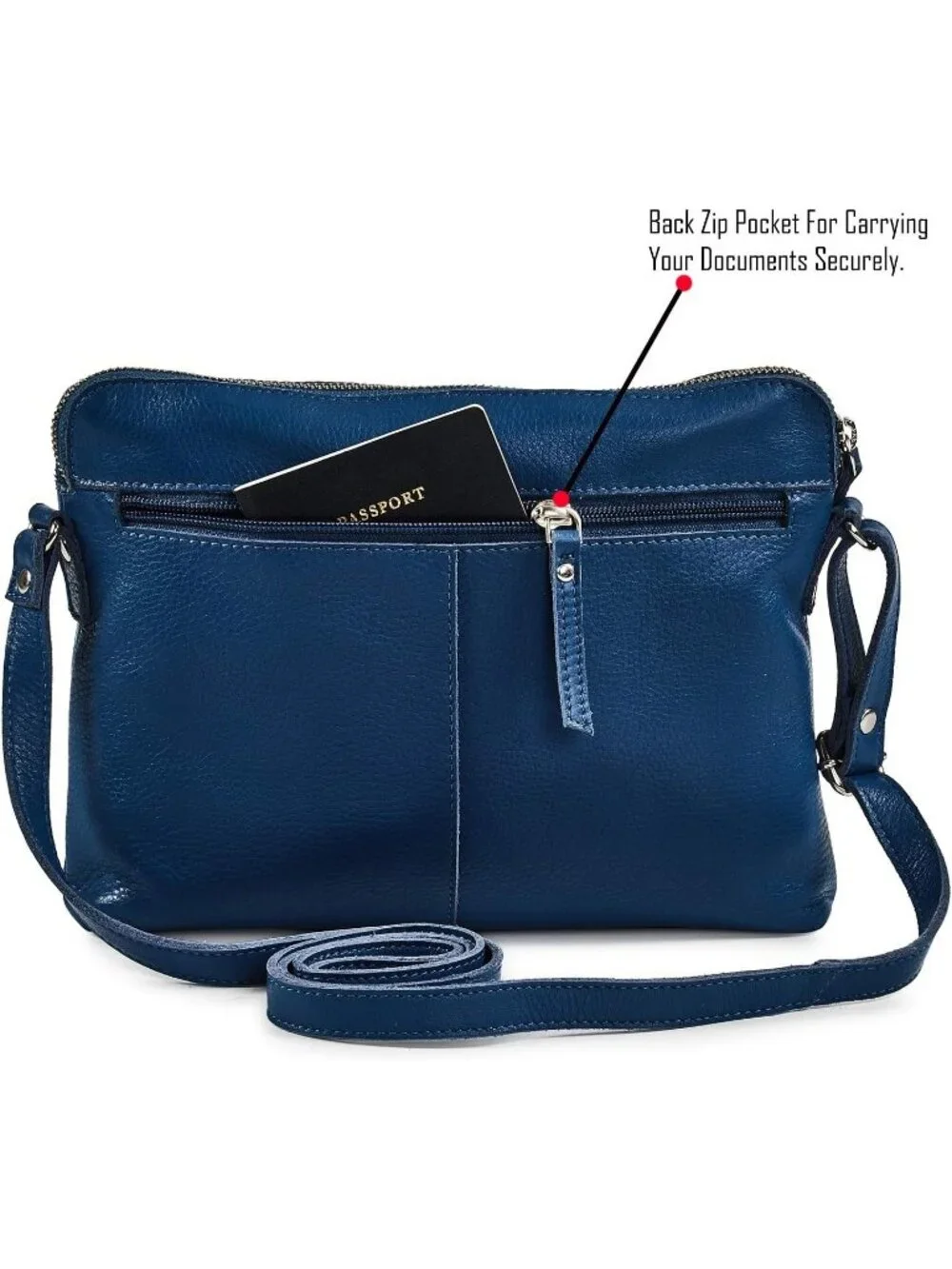 Women's Blue Genuine Leather Sling Purse with Adjustable Strap Crossbody bags